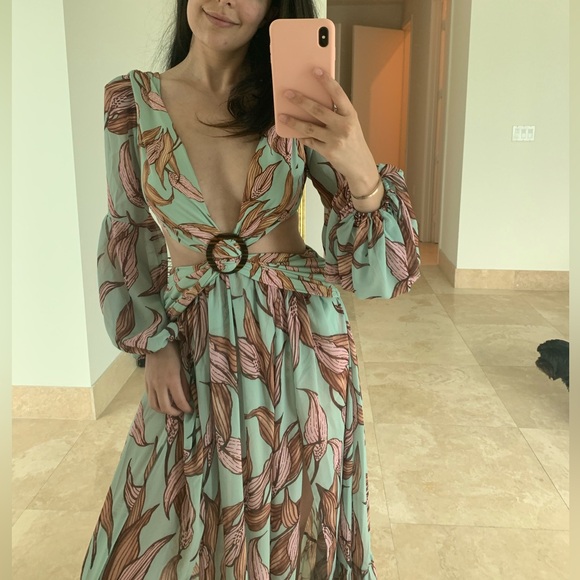 Patbo Printed Long Sleeve Cutout Dress - Peace Lily - Picture 11 of 11